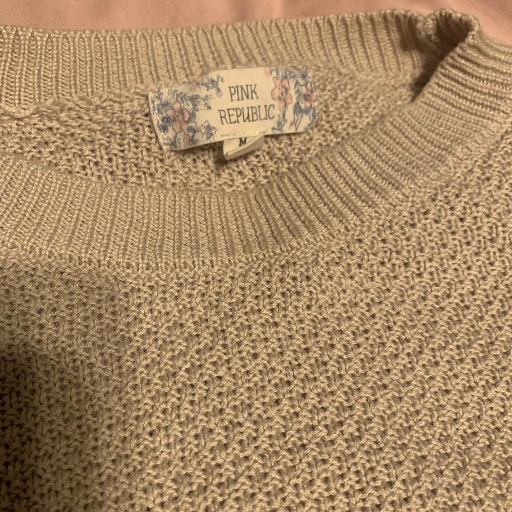 Pink republic tan knitted sweater with tie details on the sides
